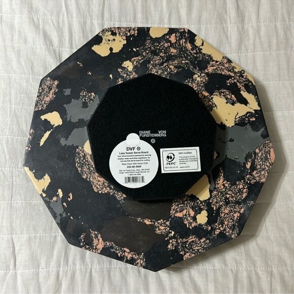 DVF x Target Lazy Susan Black Gray Brown Pink Cream Marble Stone Serve Board - Picture 5 of 5